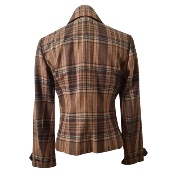 Lauren Ralph Lauren Wool Tan Tartan Plaid Blazer size 8 - Picture 4 of 8